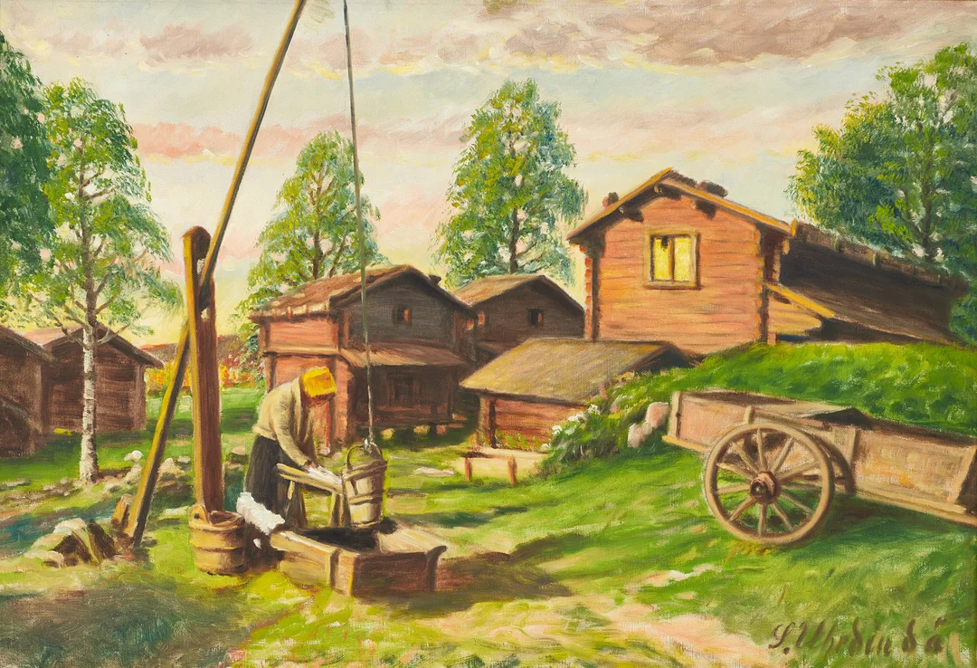 SAM UHRDIN D:Ä, Dalagård, signerad Uhrdin d.ä, olja på duk. — Paintings — Crafoord Auktioner Stockholm