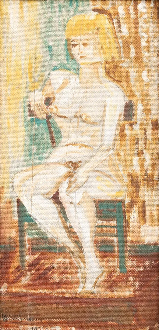 MAGDA SVANBOM LIDINGÖ. Modellstudie, olja på pannå, signerad 0ch daterad 1967. — Paintings — Garpenhus Auktioner