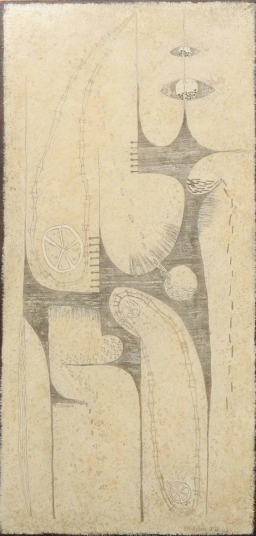 THEA EKSTRÖM. Blandteknik på pannå, signerad Ekström, 8 II, daterad 63. — Paintings — Gomér & Andersson Linköping
