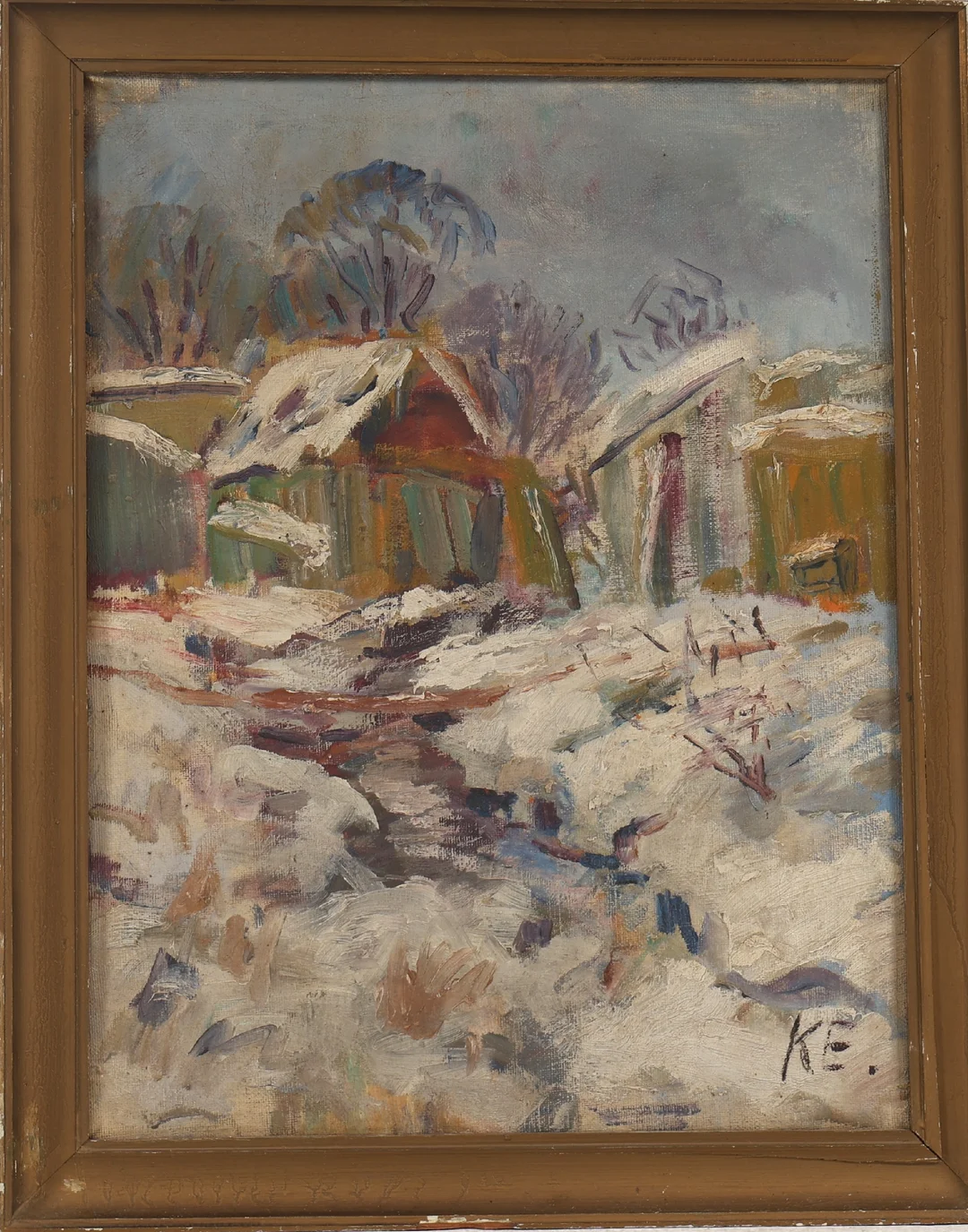 Kaj Ejstrup (1902-1956): Winter landscape, thaw. ca. 1945. — Paintings and sculptures/Modern pictorial arts — Lauritz