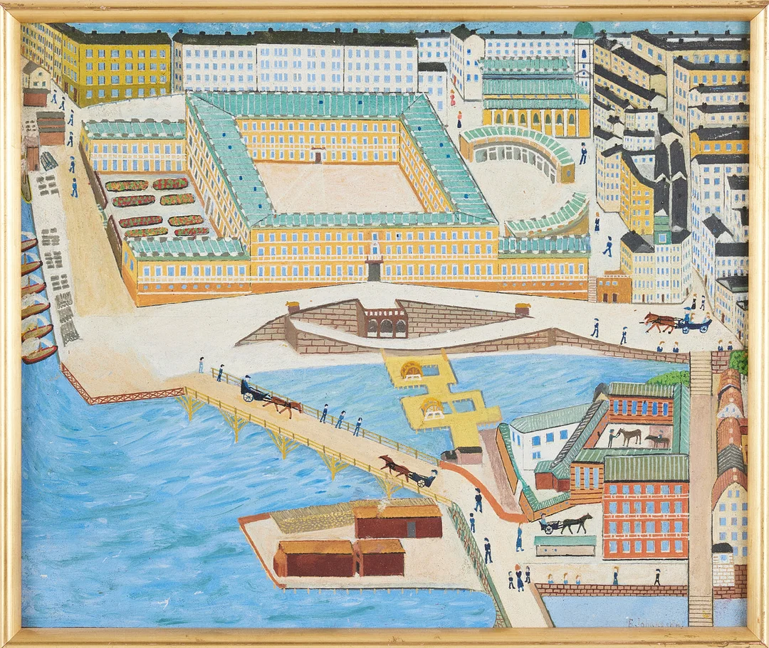 E JOHANSSON (1900-tal): ''Stockholm'', olja på duk, signerad. — Paintings — Stockholms Auktionsverk Magasin 5