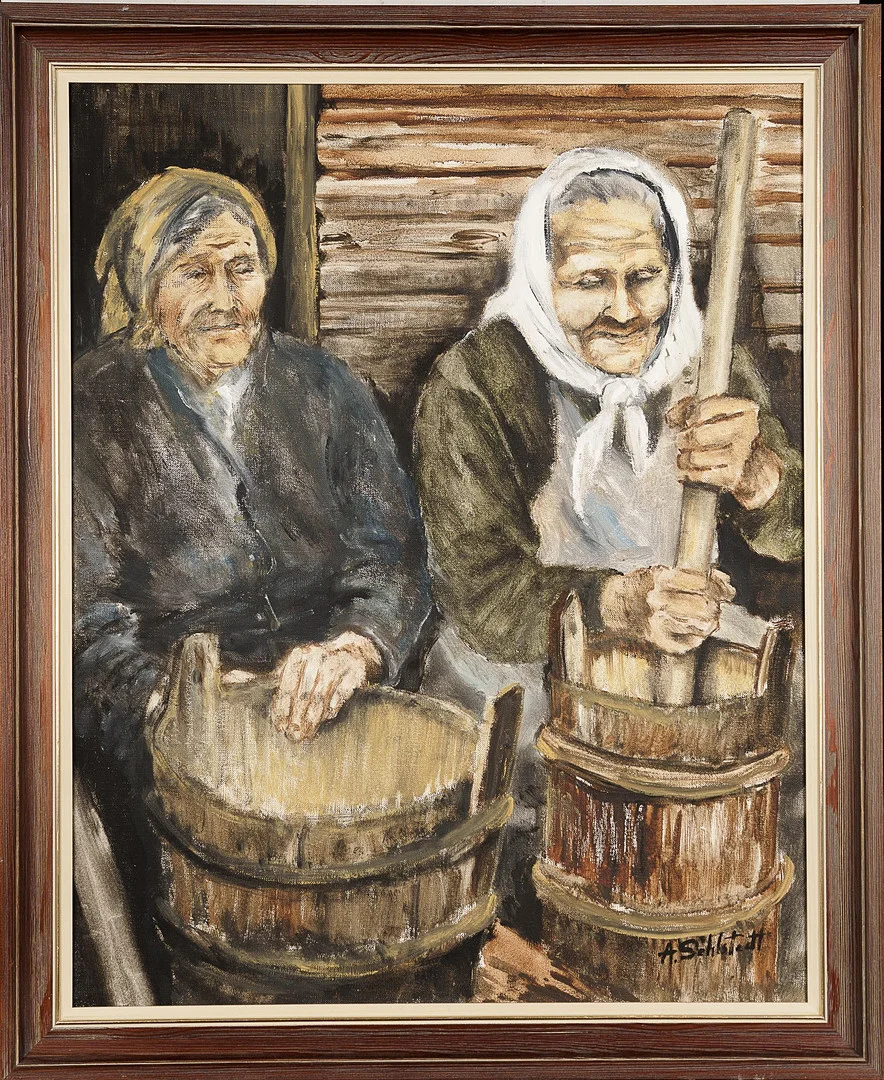 ANN-LIZ SEHLSTEDT. Olja på duk, genremotiv, signerad. — Paintings — Norrlands Auktionsverk