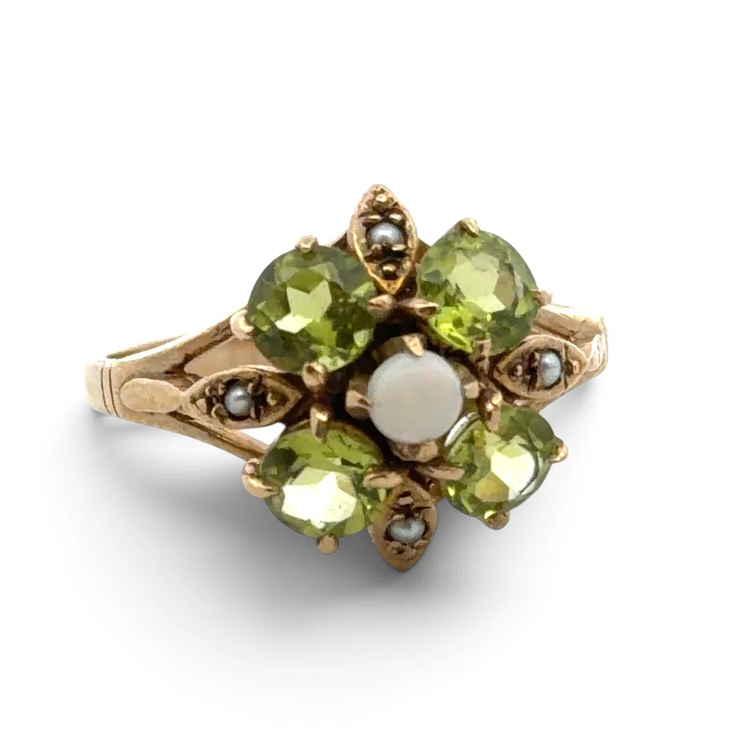 PERIDOT, OPAL AND PEARL FLOWER RING. — Rings — Griffin’s Auctioneers
