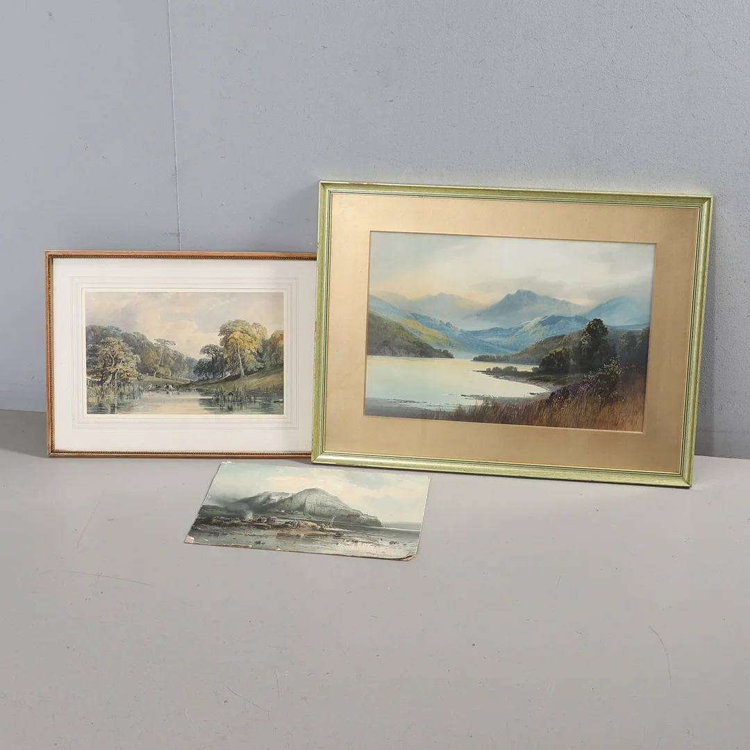 EARLY 20TH CENTURY ENGLISH SCHOOL - LLAMAS RESTING BESIDE A LAKE, AND A LAKELAND LANDSCAPE BY A DIFFERENT HAND, AND AN EARLY 20TH CENTURY PHOTOGRAPH OF A PAKISTANI COLLEGE. — Paintings — Lawrences Auctioneers