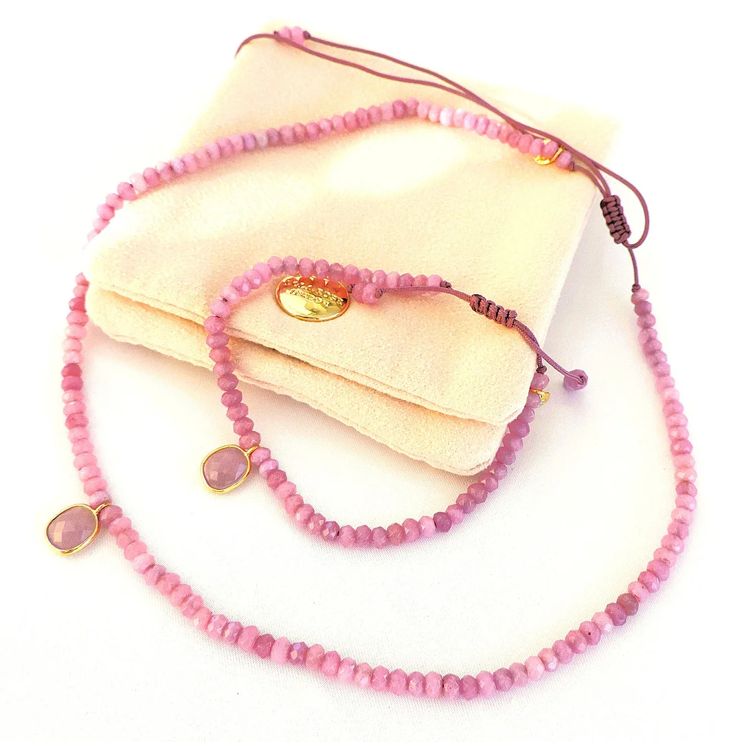 LOLA ROSE LONDON PINK QUARTZ GEMSTONE NECKLACE & BRACELET. — Necklace — Chalkwell Auctions