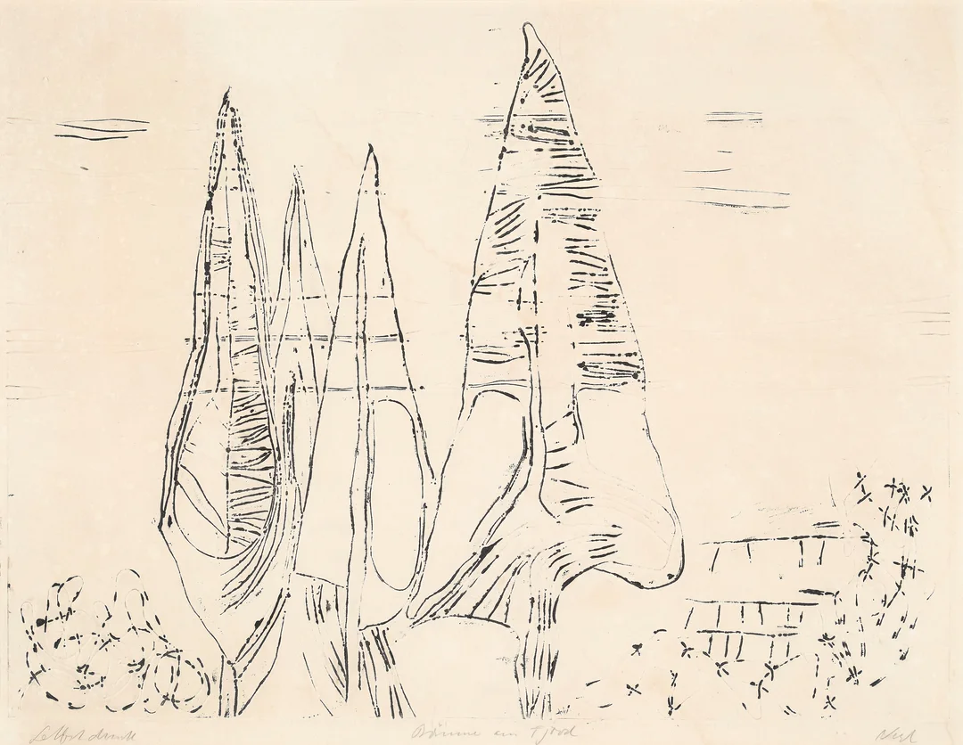 Nesch, Rolf — "Bäume am Fjord"/"Trær ved fjorden" 1934 — Kunst/Grafikk — Blomqvist