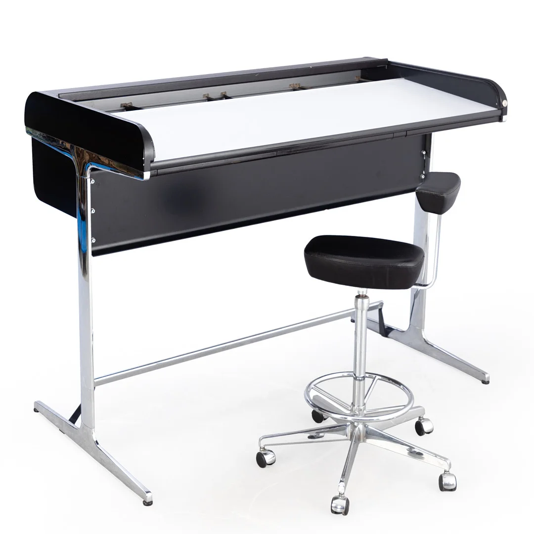 GEORGE NELSON. Schreibtisch 'Rolltop-high-desk' / Pult + Stuhl für Vitra (2). — Desks — Stockholms Auktionsverk Hamburg