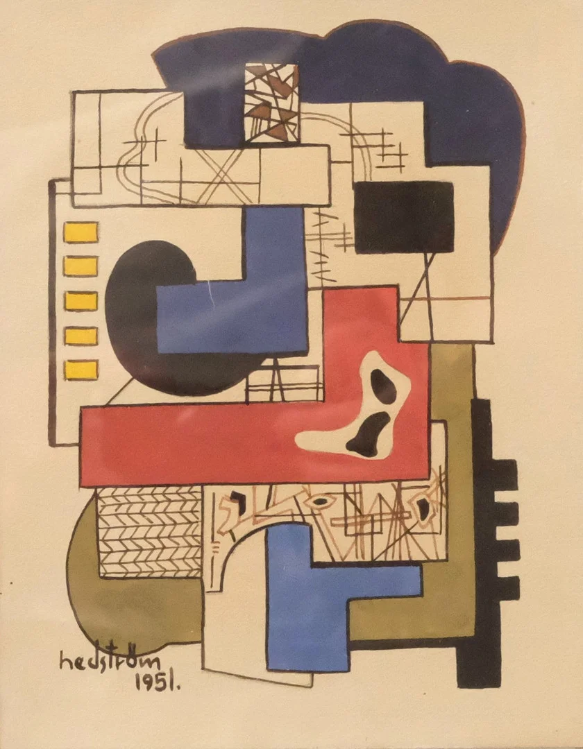 OKÄND KONSTNÄR. KOMPOSITION, BLANDTEKNIK, 1951. — Paintings — Björnssons Auktionskammare