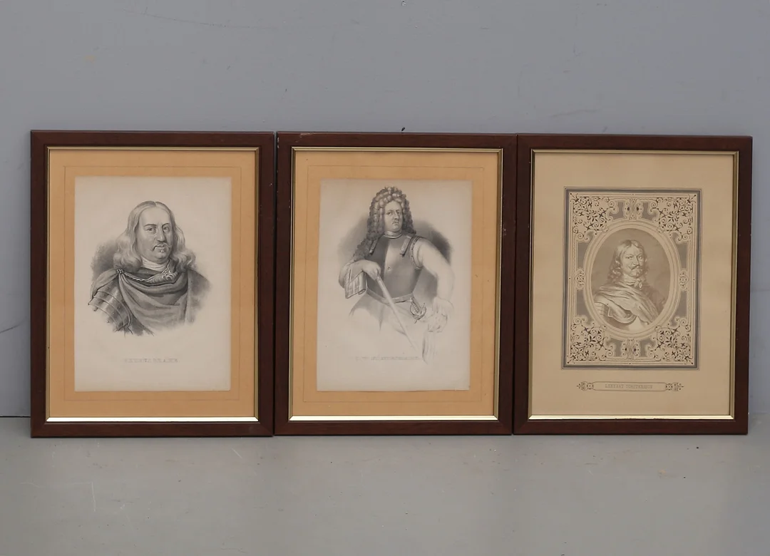 GRAVYRER, 3 st, Fältmarskalk Lennart Torstensson, riksråd Petrus Brahe samt fältmarskalken Otto Wilhelm von Königsmarck. — Engravings & Prints — Auktionshuset Thelin & Johansson