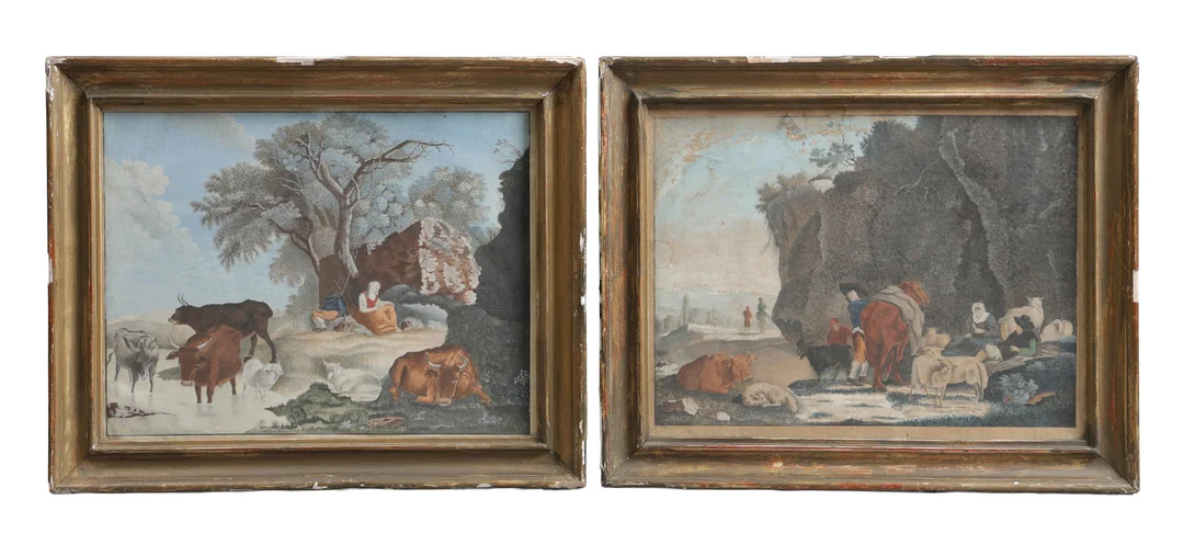 18TH CENTURY CONTINENTAL SCHOOL, PAIR OF CATLLE SCENES (2). — Paintings — Bishop & Miller