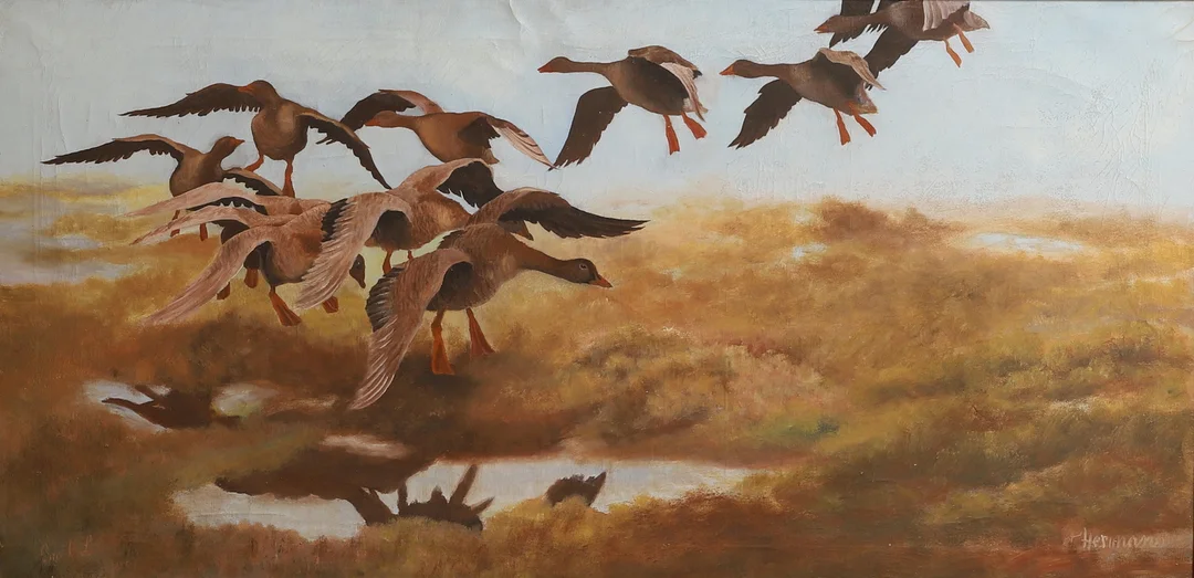 OIDENTIFIERAD KONSTNÄR, olja på duk, signerad Hermansson. — Paintings — RA Auktionsverket Norrköping
