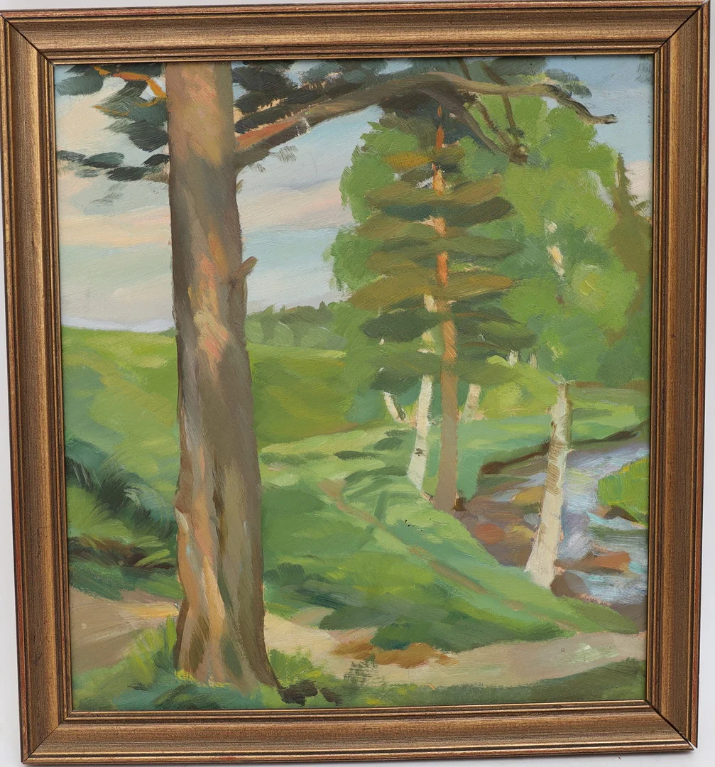 OKÄND KONSTNÄR. Skogsbild, oljemålning på pannå, osignerad. — Paintings — Falun Auktionsbyrå