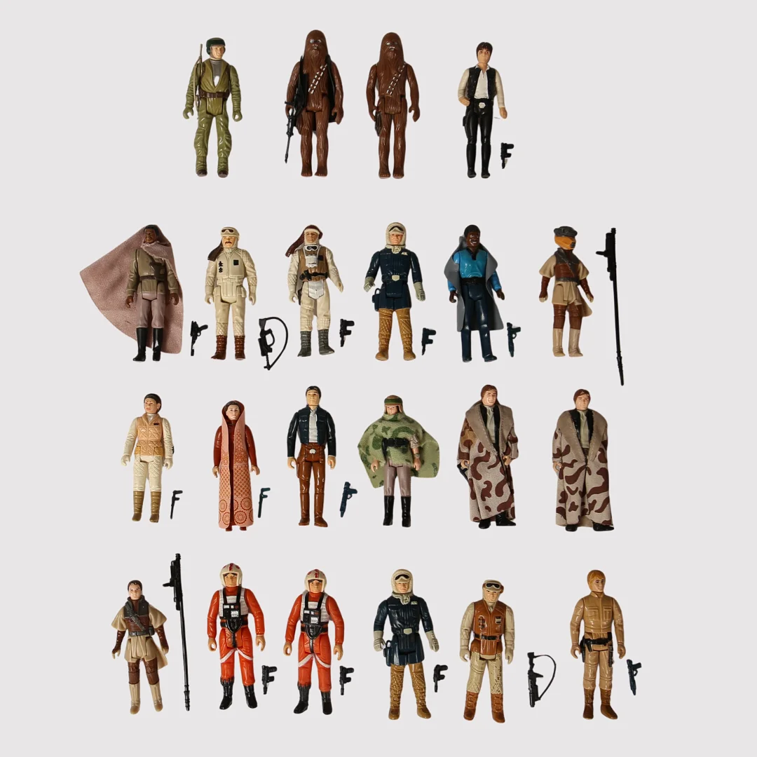 STAR WARS figurer, rebeller, Chewbacca, Luke Skywalker, The Emperor, Han Solo, x-Wing Pilot, Endor Rebel Commando ,Hot Rebel, Princess Leia, Bespin, Lando Calrissian, mm ,Kenner 1980- tal, 22 stycken. — Action figures & Sci-Fi — Limhamns Auktionsbyrå