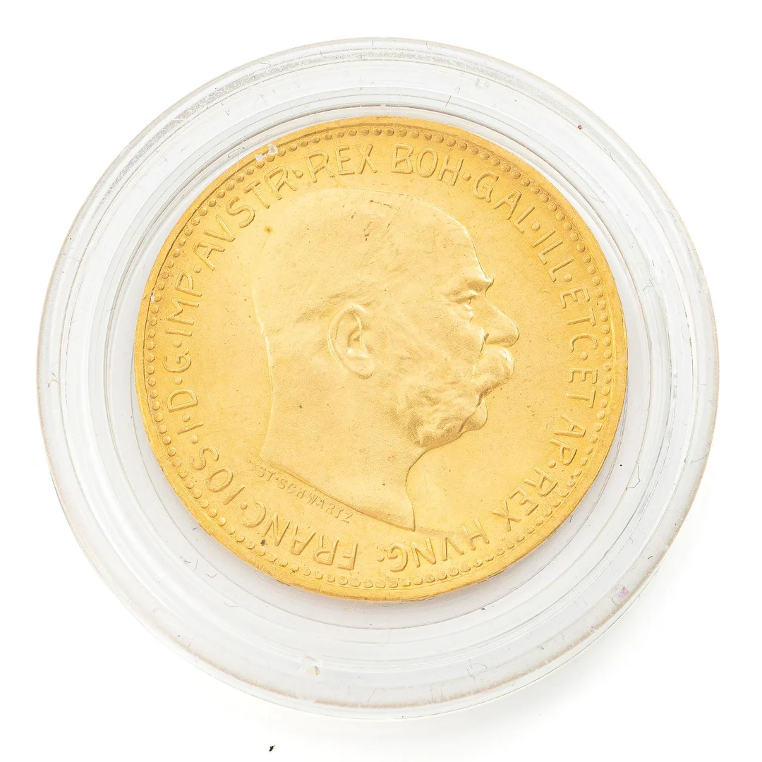 Guldmynt, Österrike-Ungern, Franz Josef, 20 Corona, 1915, senare prägling. — Militaria/Mynt — Bukowskis