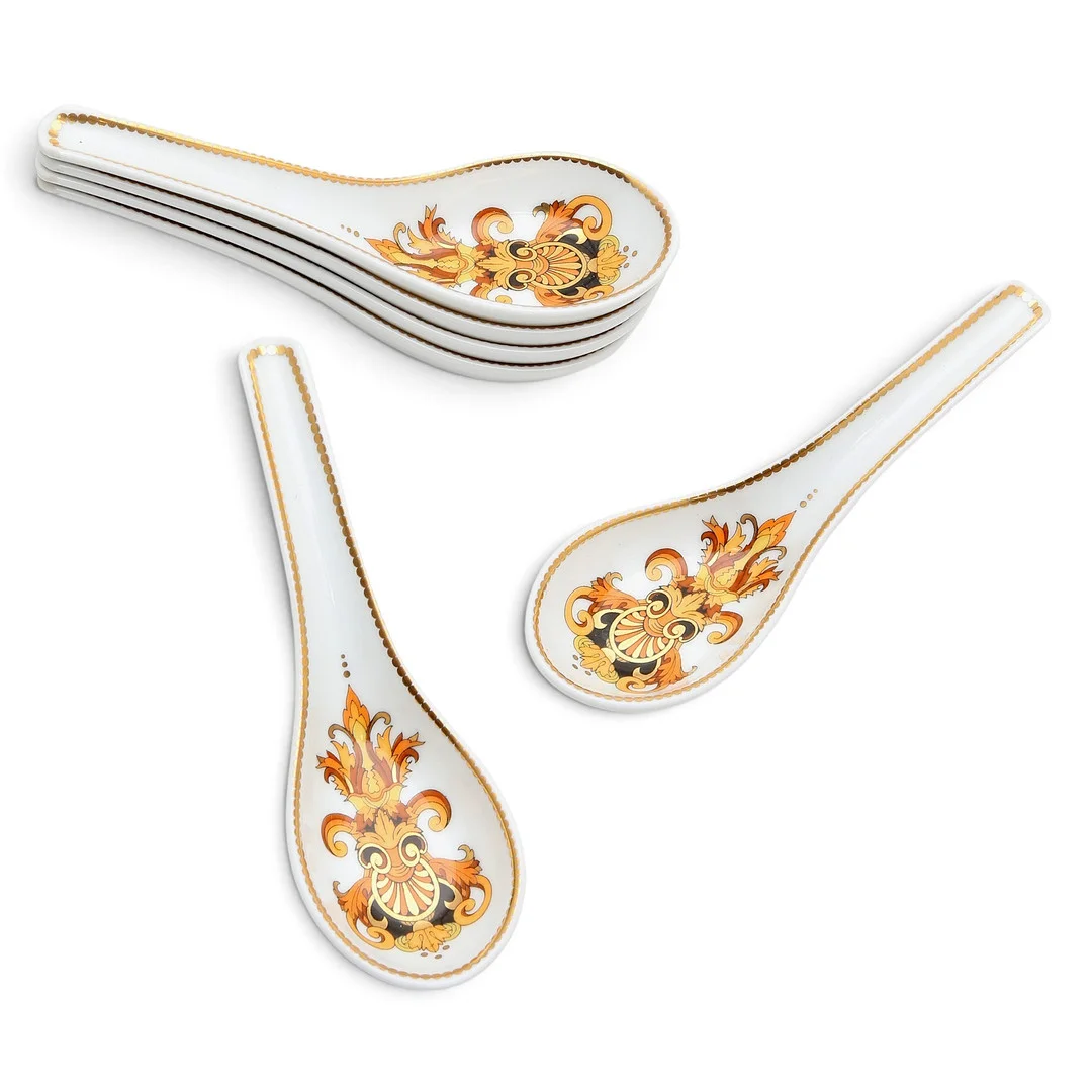 Set of six Versace "Barocco" model appetizer spoons in Rosenthal porcelain. — European — Balclis
