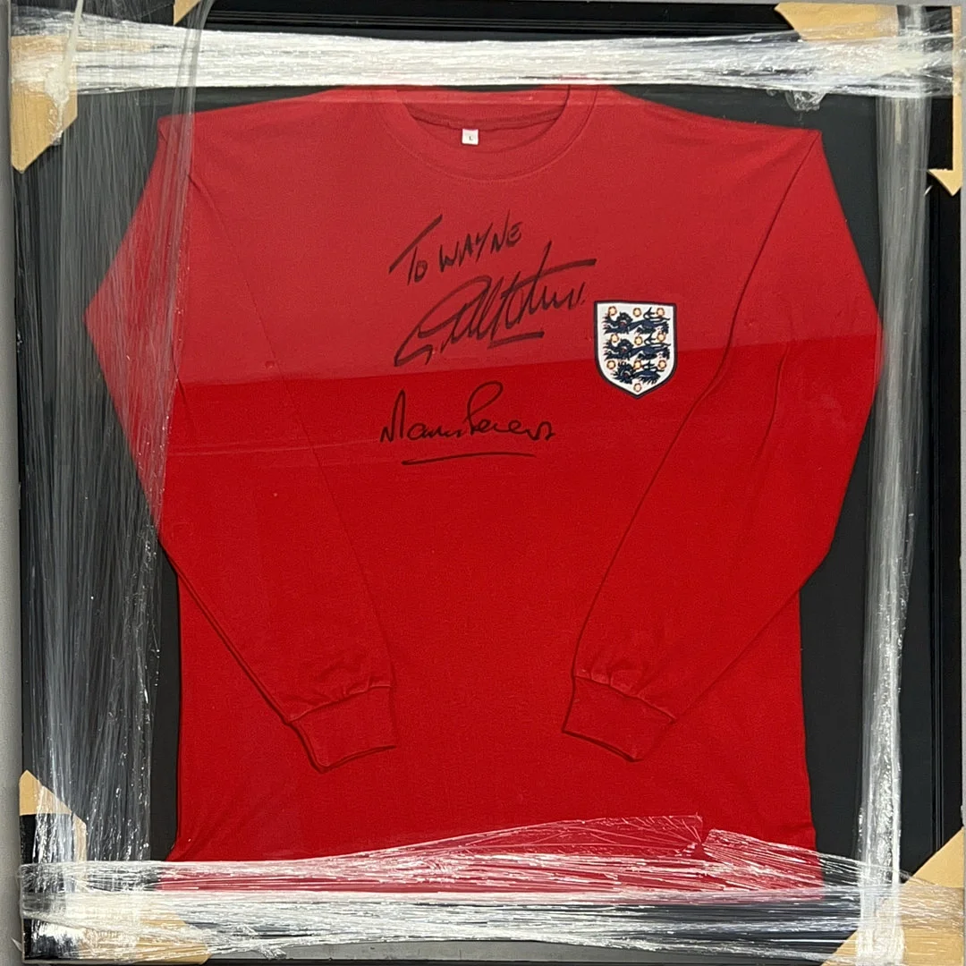 SIGNED GEOFF HURST & MARTIN PETERS ENGLAND SHIRT. — Sports memorabilia — Chalkwell Auctions