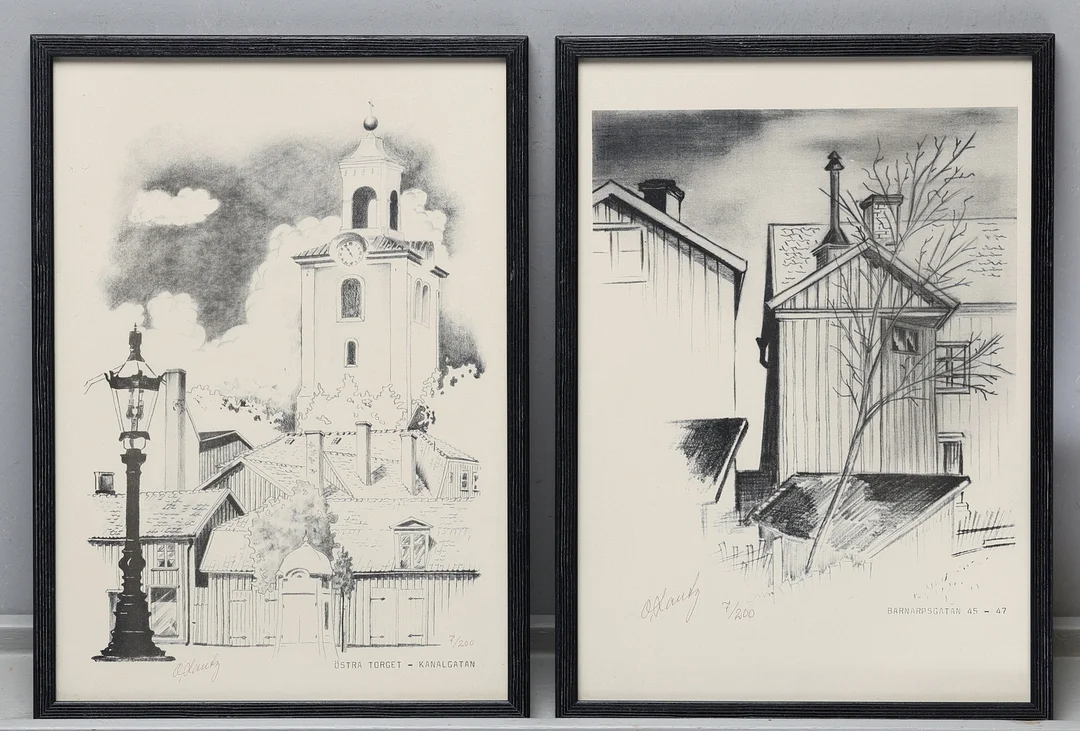 OTTO LANTZ. GRAFISKA BLAD, 8 st, Jönköpingsmotiv, signerade och numrerade 7/200. — Engravings & Prints — Gomér & Andersson Jönköping