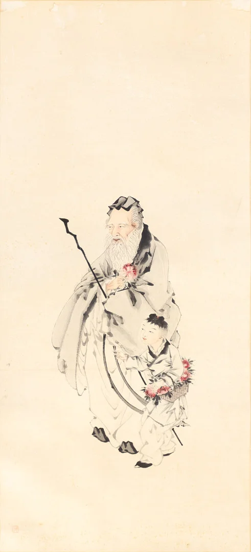 LI JIE (李洁). Gott der Langlebigkeit (Shoulao) mit einem Knaben, China, Republik-Zeit, frühes 20. Jh. — Scrolls — Stockholms Auktionsverk Hamburg
