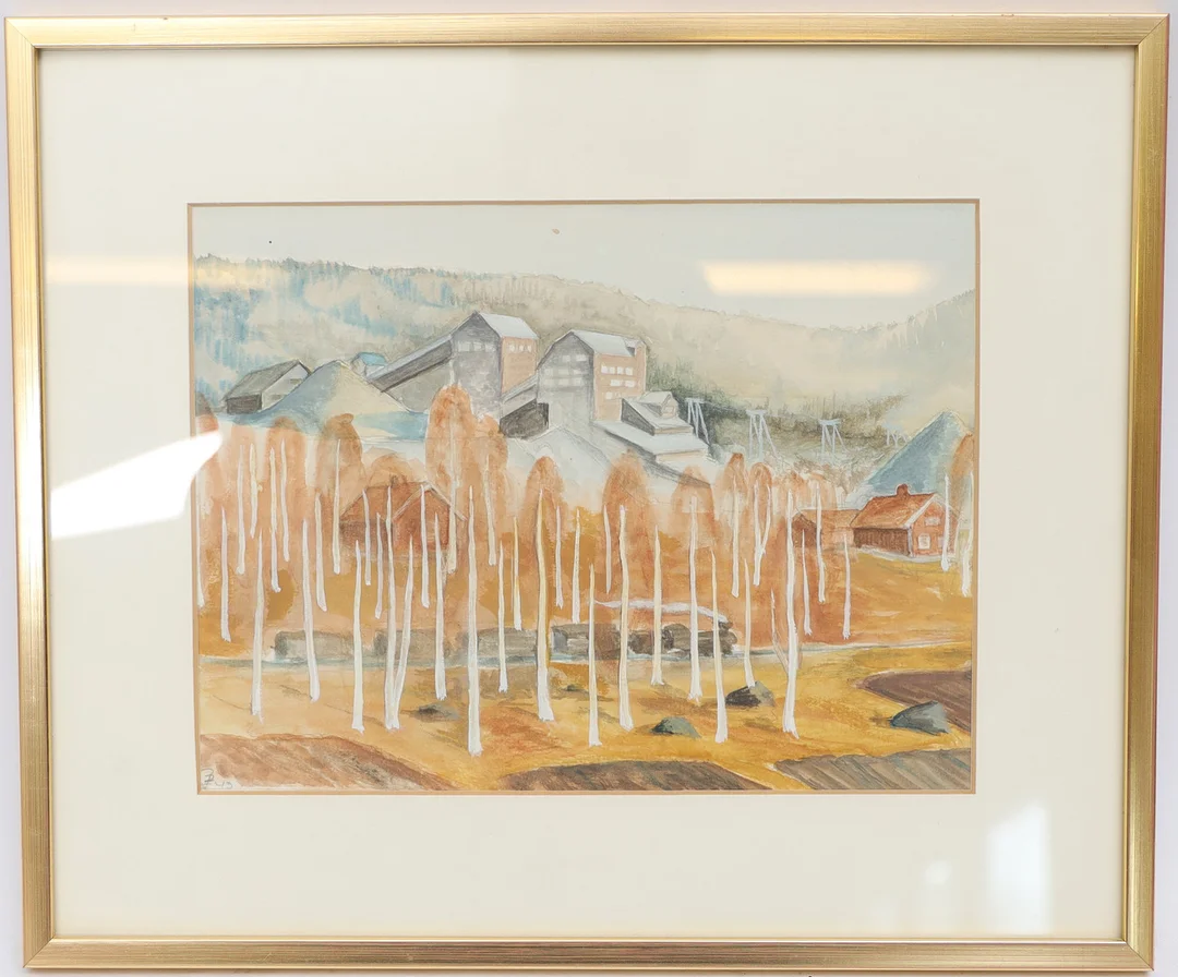OIDENTIFIERAD KONSTNÄR. Höstlandskap, akvarell, monogramsignerad och daterad 43. — Paintings — Falun Auktionsbyrå