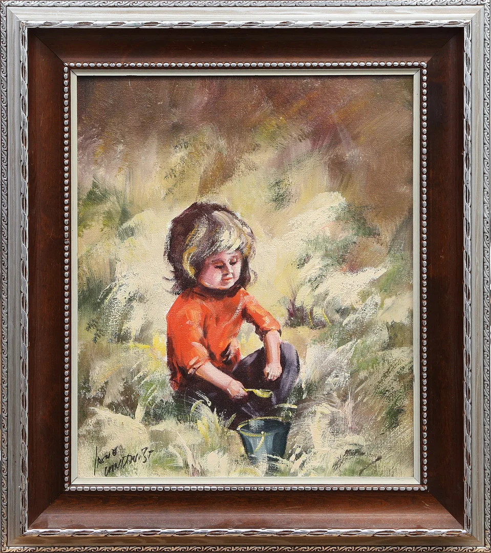 OIDENTIFIERAD KONSTNÄR. OLJA, på duk, barnmotiv, signerad. — Paintings — Kalmar Auktionsverk