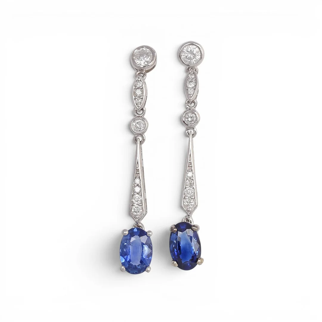Sapphires and diamonds long earrings. — Earrings — Balclis