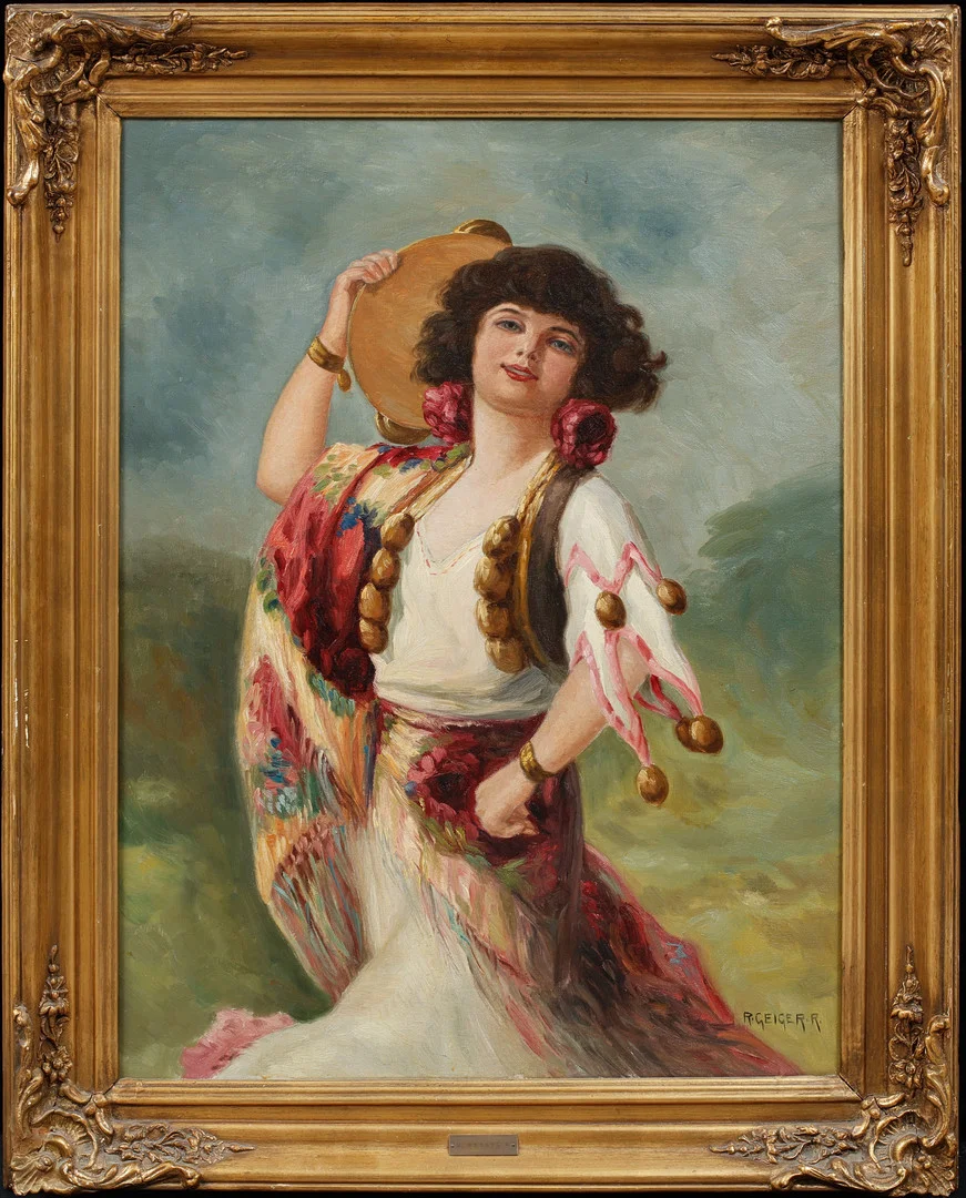 RICHARD GEIGER. Kvinna med tamburin, olja på duk, signerad. — Paintings — Göteborgs Auktionsverk