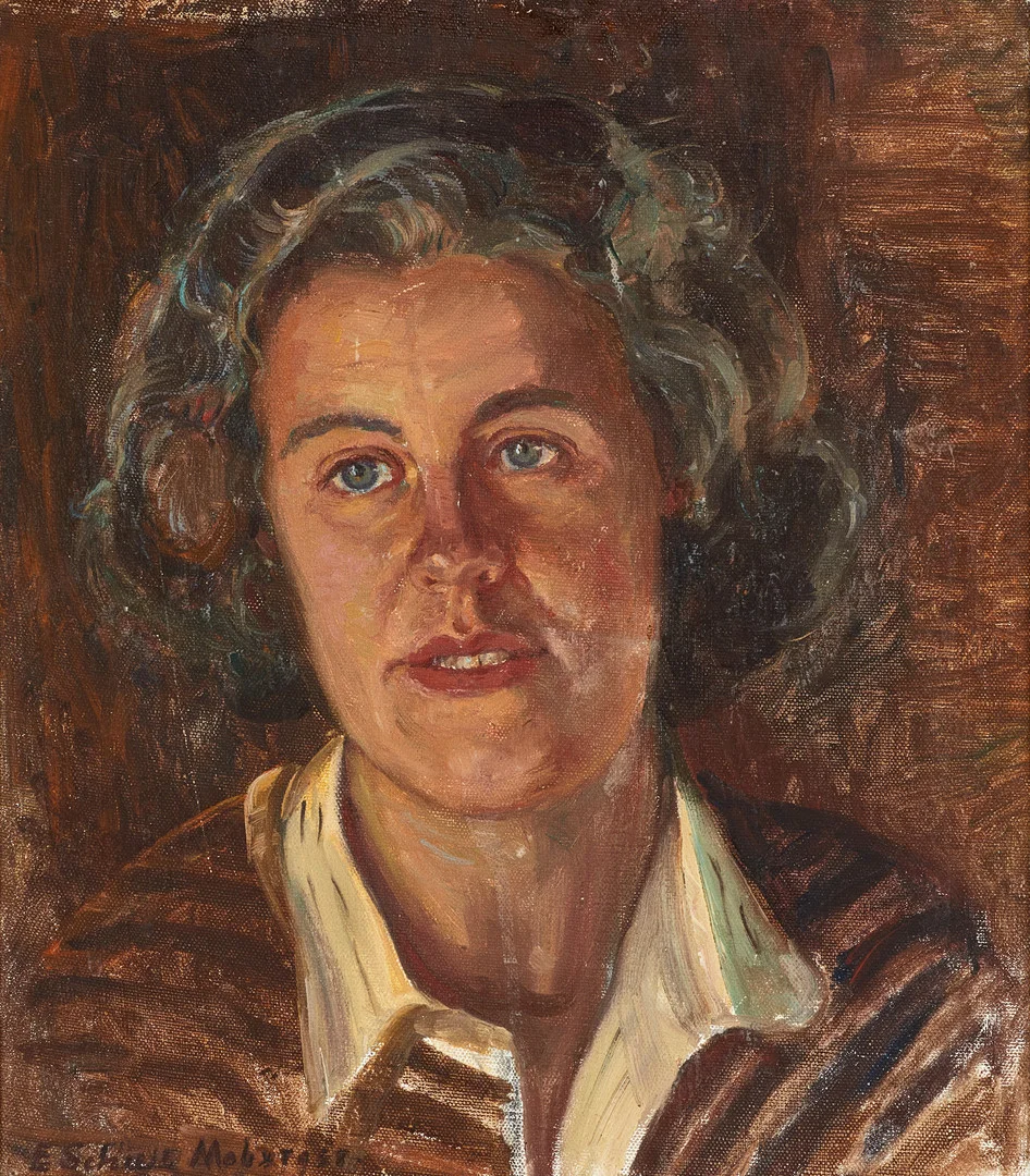 ELSA SCHULTZ-MOBERGER. kvinnoporträtt, olja på pannå, signerad. — Paintings — Crafoord Auktioner Stockholm