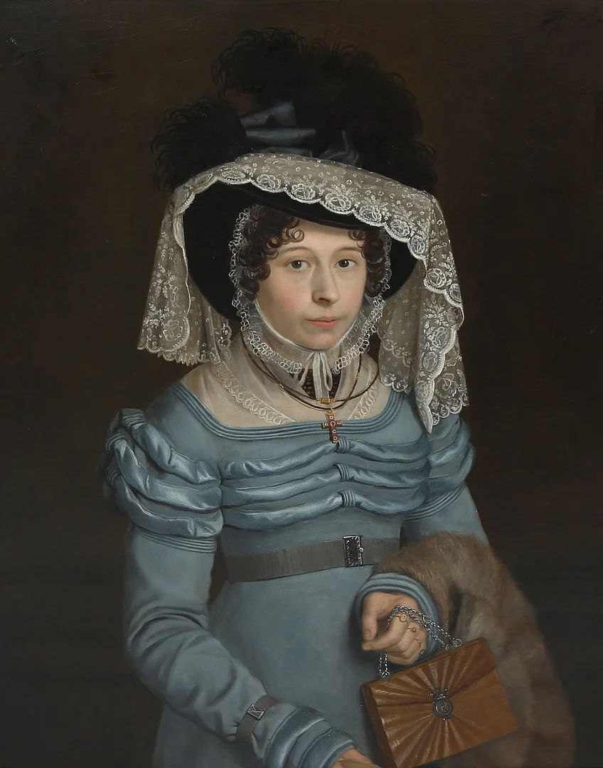 OKÄND KONSTNÄR. olja på duk, porträtt av adelsflicka, Regency-stil, 1800-talets första kvartal. — Paintings — Gomér & Andersson Linköping