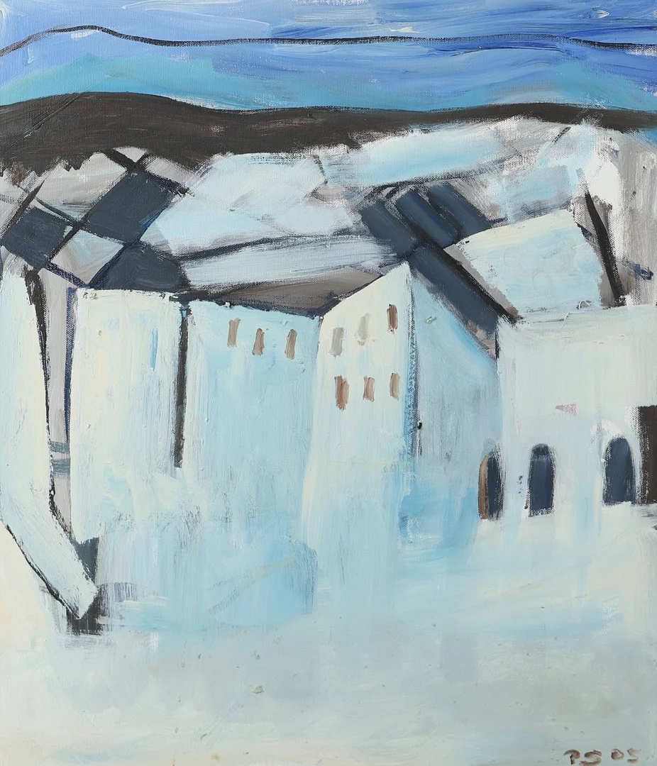 OIDENTIFIERAD KONSTNÄR. Landskap med hus, olja på duk, signerad P.S. -05. — Paintings — Helsingborgs Auktionskammare