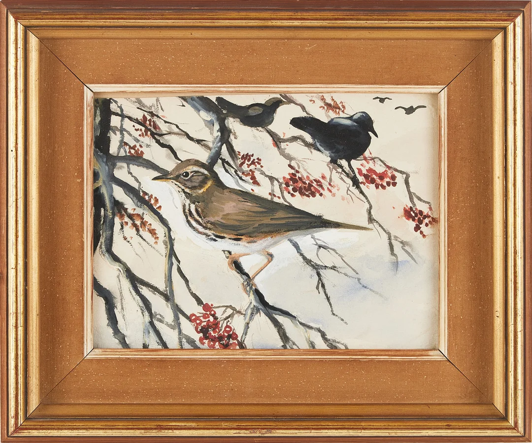 MOSSE STOOPENDAAL. Fåglar i rönnbärsbuske. — Paintings — Stockholms Auktionsverk Magasin 5