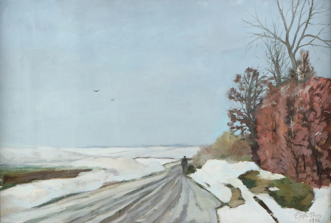 EMIL JOHANSSON-THOR. Oljemålning på duk. "Vinter (Eslöv)". Signerad och daterad 1940. — Paintings — Skånes Auktionsverk