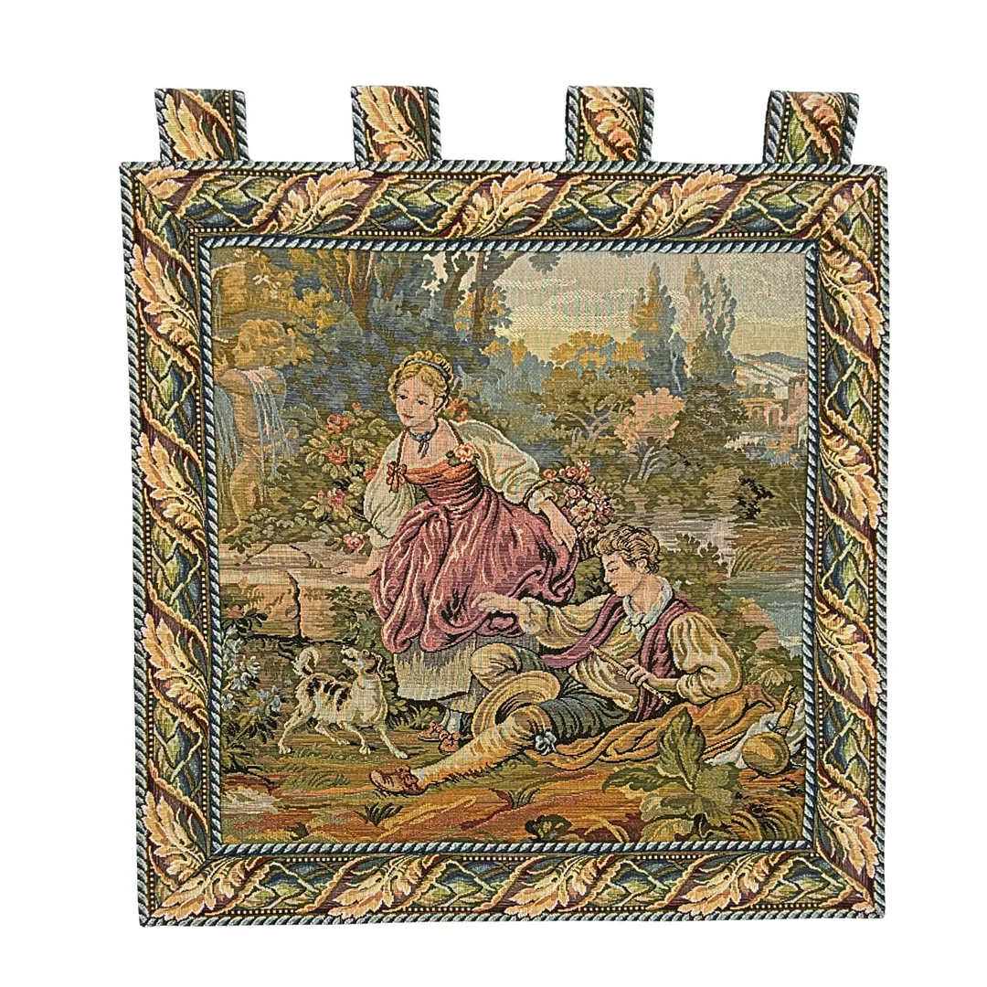 LUKA ORIGINAL. GOBELIN-WANDTEPPICH MIT SCHLAUFEN - ROKOKO-SZENE. — European Carpets & Textiles — Auktionshaus Stuber's Hammerschlag