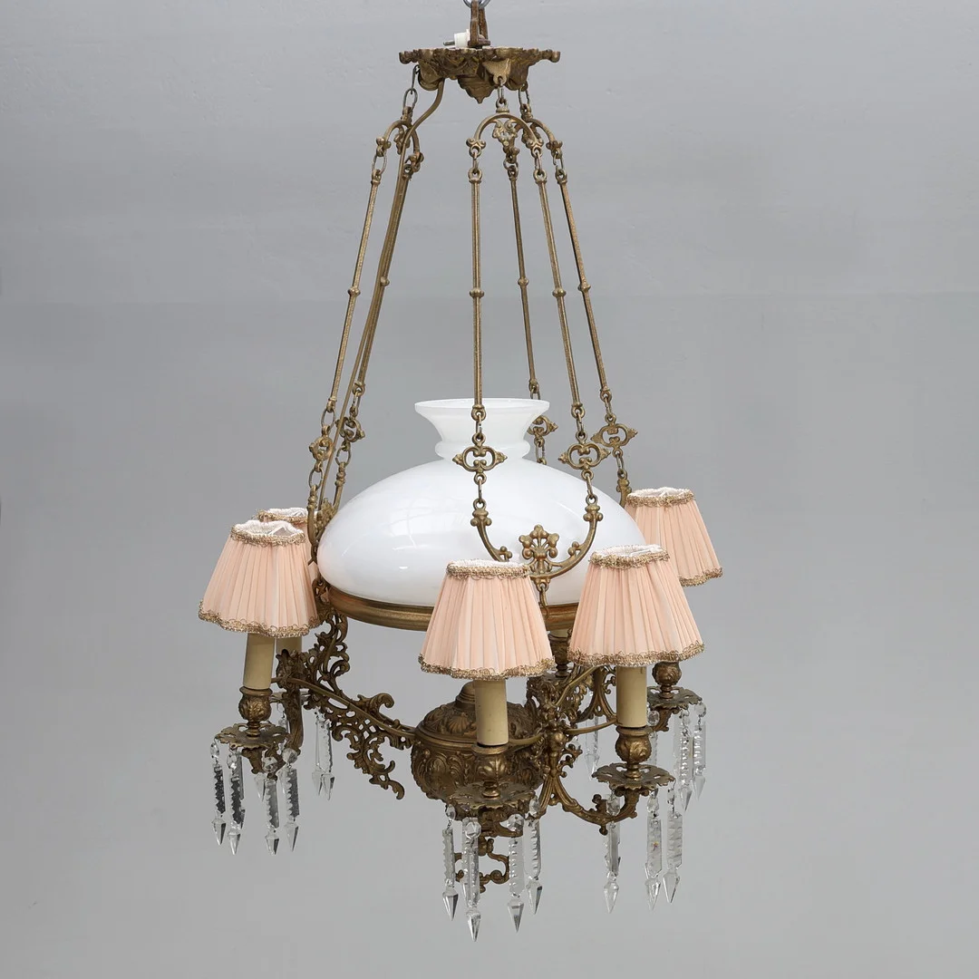 HÄNGFOTOGENLAMPA, majolika, elektrifierad, 1900-talets första hälft. — Ceiling lights — Gomér & Andersson Jönköping