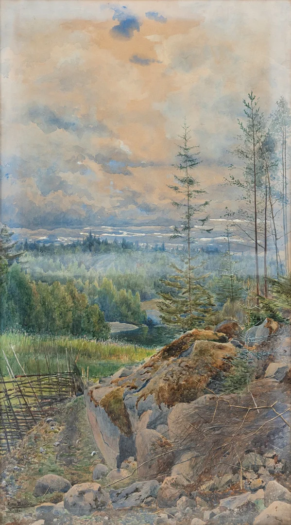 OTTO BOSTRÖM. Värmdö, akvarell, signerad och daterad, 1901. — Paintings — Auktionshuset Kolonn