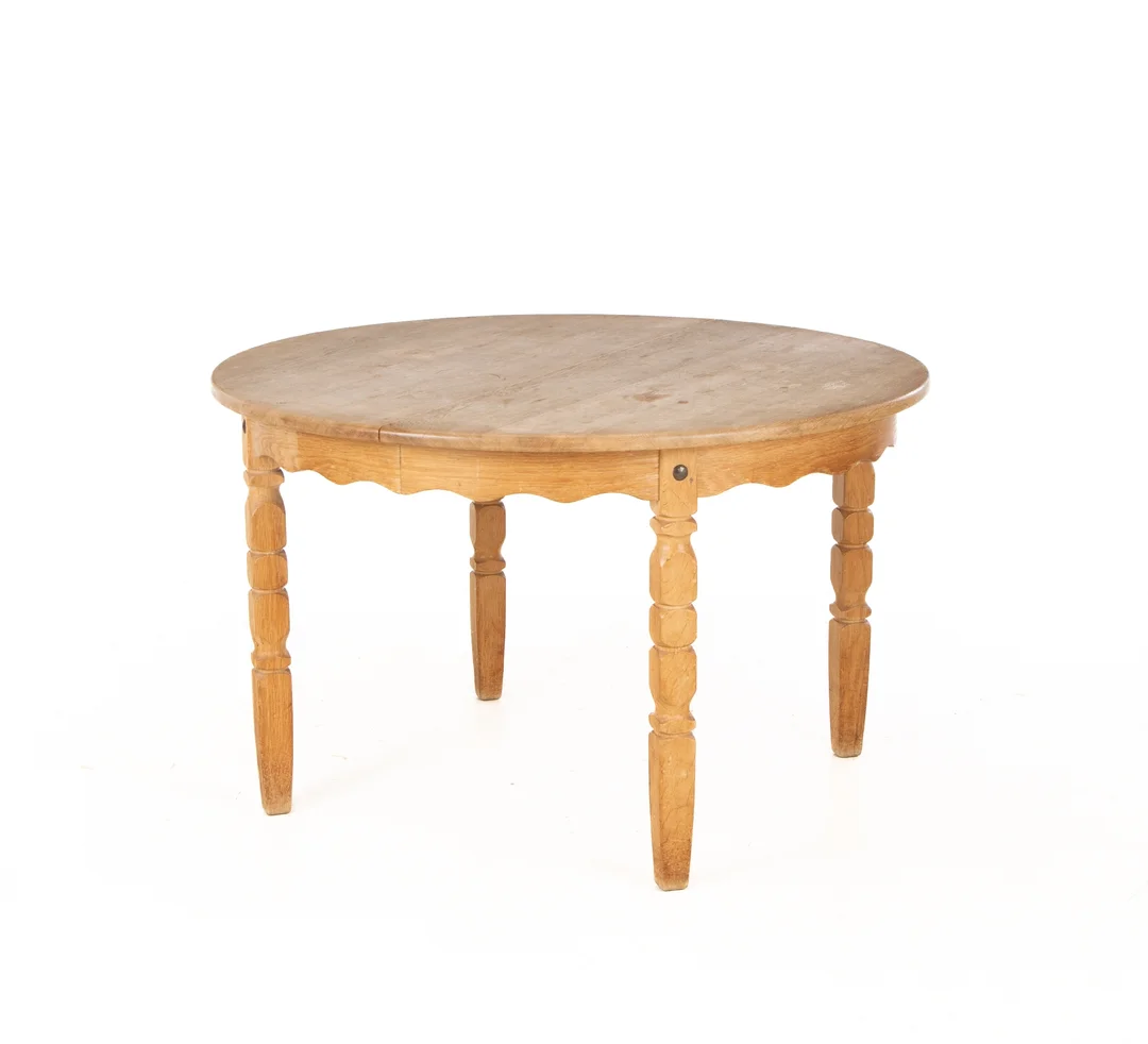 Dining table made of solid oak with extension. Henry Kjærnulf style (3) — Furniture/Dining tables, dining room furniture — Lauritz