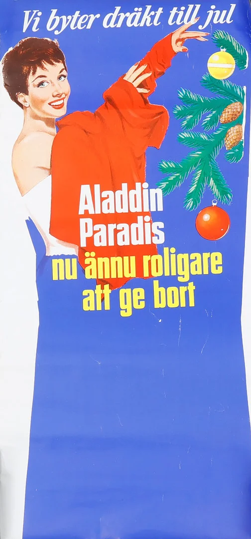 AFFISCH, Reklam för Aladdin och Paradis chokladask med Yvonne Lombard. — Engravings & Prints — Södermanlands Auktionsverk