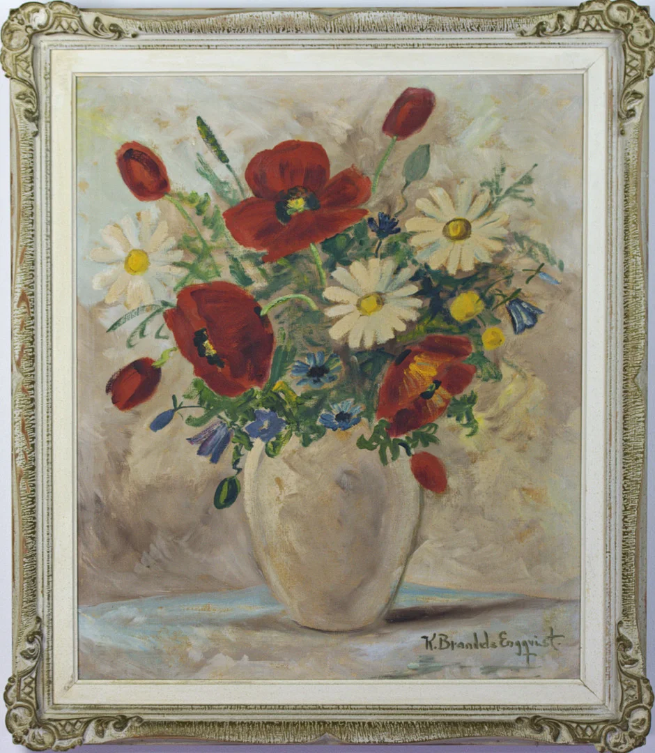 CARIN BRANDEL ENGQVIST. Olja på duk, blomsterstilleben, signerad. — Paintings — Höganäs Auktionsverk