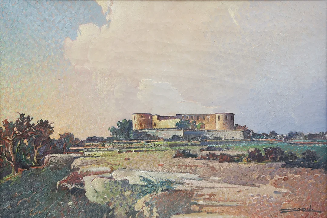 STIG JONZON. OLJA, på duk, Borgholms Slott, sett från Alvaret. — Paintings — Kalmar Auktionsverk