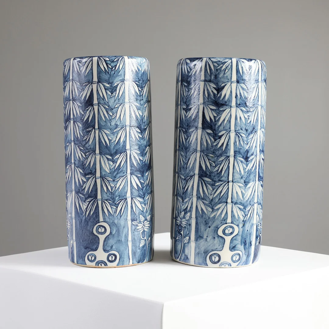Et par kinesiske vaser af porcelæn med bambusdekoration, 1900-tallets første halvdel (2). — Ceramics & Porcelain — Bidstrup Auktioner