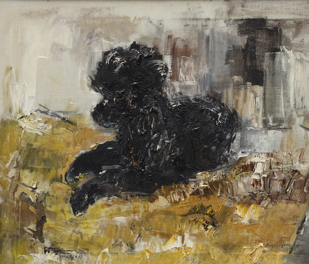 BIRGIT ÖFVERSTRÖM. olja på duk, Pudel, signerad, daterad 1967. — Paintings — Auktionsmagasinet Vänersborg