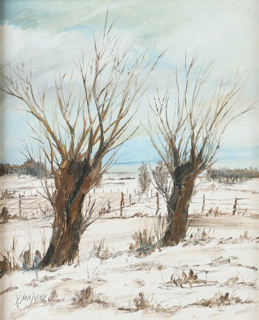 YNGVE MALMVALL (1931-2002). "Sydskånsk Vinter" , olja på pannå, signerad. — Paintings — Helsingborgs Auktionskammare