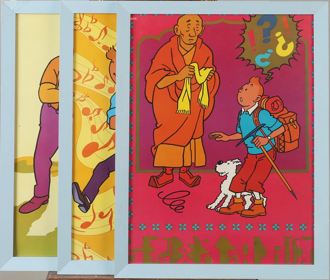 AFFISCHER, 3 stycken, Tintin, Inspiration AB, Stockholm, 1970. — Engravings & Prints — Helsingborgs Auktionskammare
