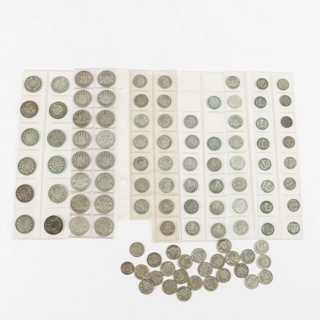 SILVERMYNT, 10, 25 och 50-öringar, 80% silver, Sverige. — Coins & Banknotes — Karlstad Hammarö Auktionsverk