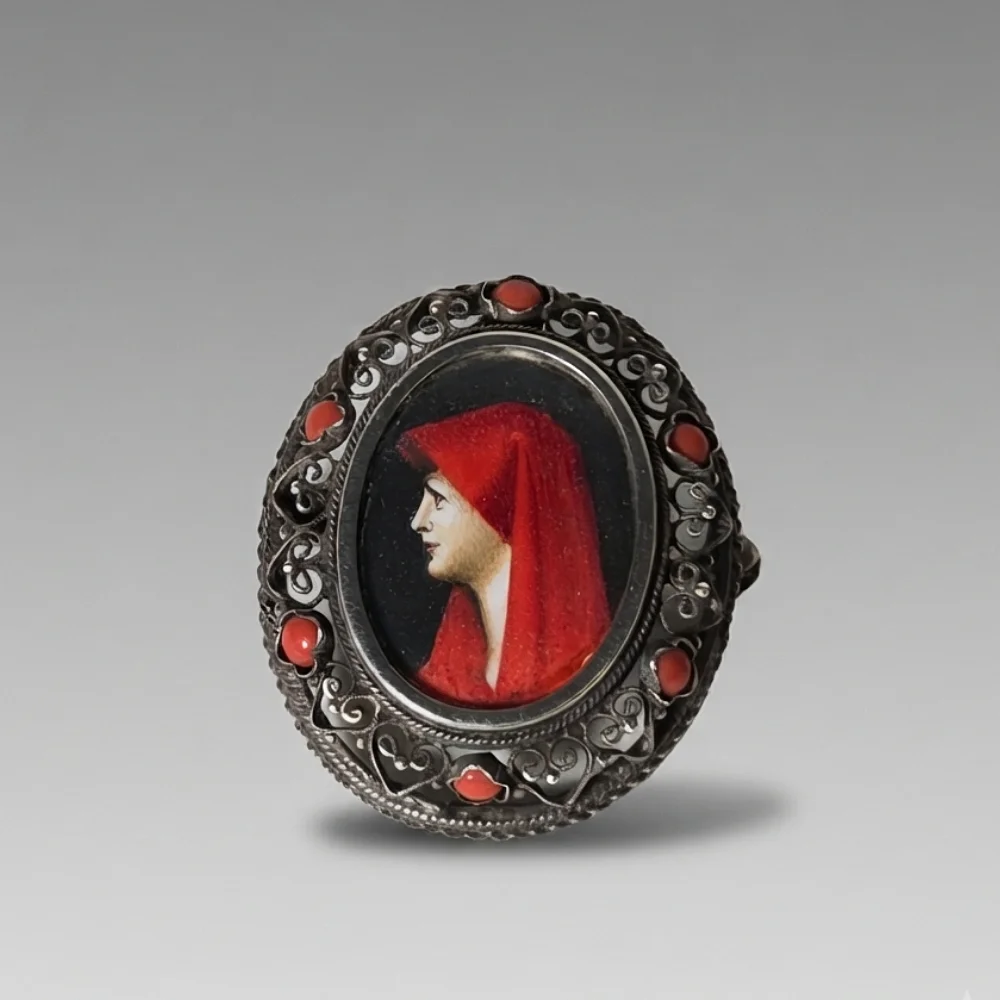 Broche con miniatura en plata 800. — Brooches & Pendants — Barcelona Auctions