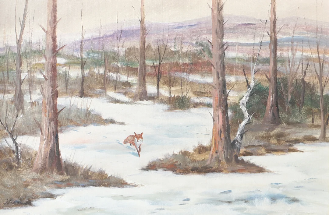 OIDENTIFIERAD KONSTNÄR. Räv i vinterlandskap, olja på duk, otydligt signerad. — Paintings — Helsingborgs Auktionskammare