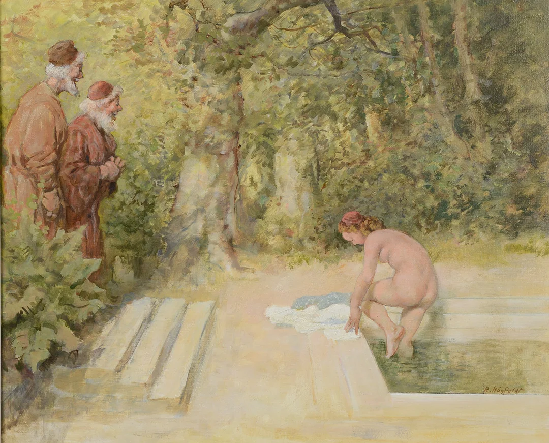 ROBERT HÖGFELDT. "Susanna i badet", olja på pannå, signerad. — Paintings — Formstad Auktioner