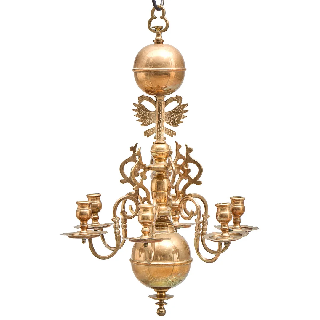 LJUSKRONA, mässing, barockstil, stämplad Upsala. 1900-tal. — Chandeliers — Uppsala Auktionskammare