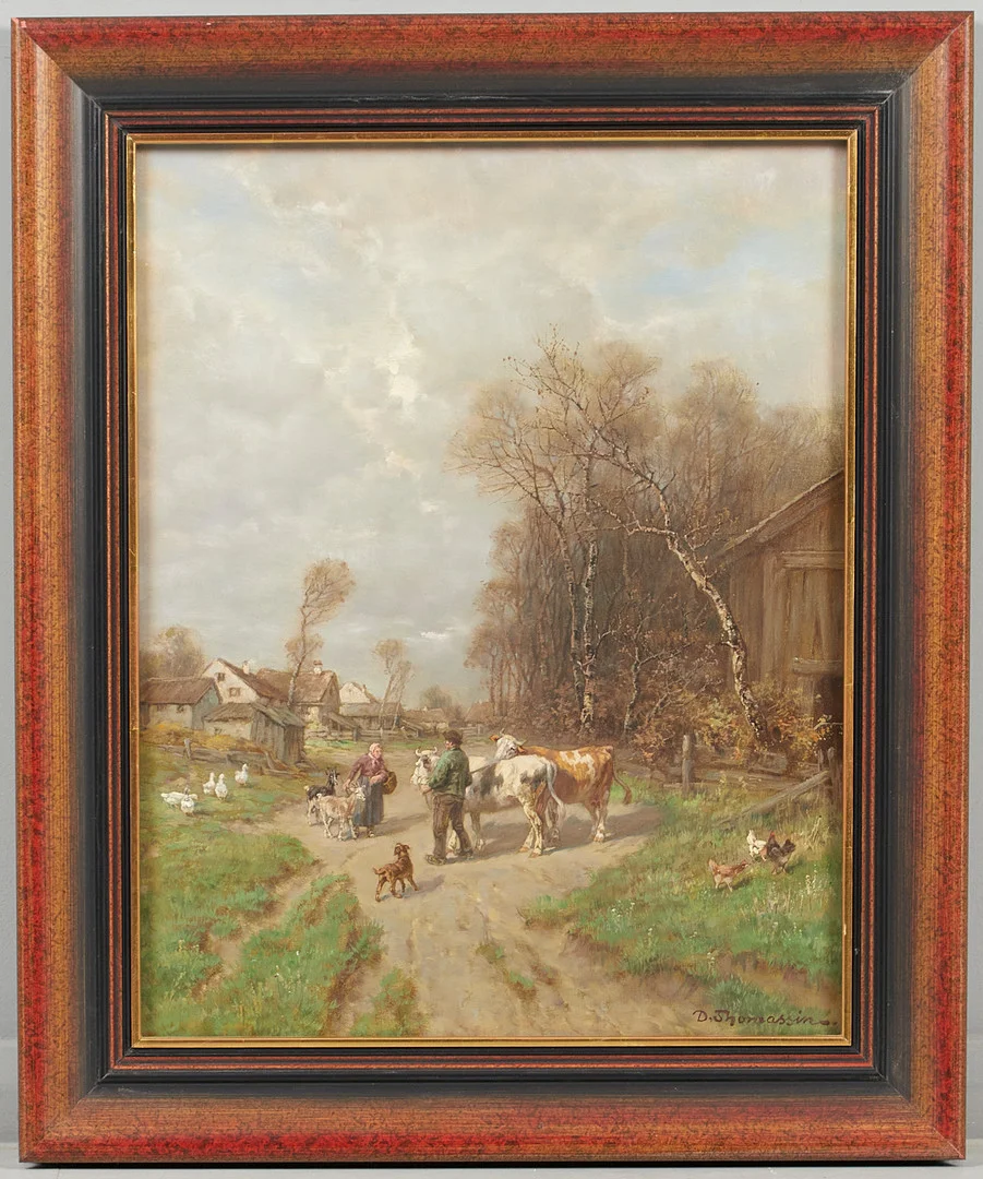 DÉSIRÉ THOMASSIN-RENARDT (1858-1933). 'Dorf-Idylle', Gemälde. — Paintings — Stockholms Auktionsverk Köln