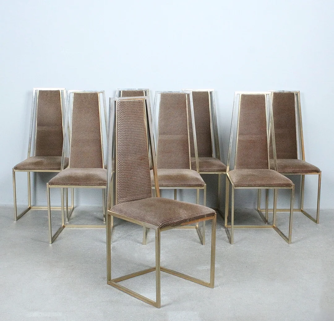 ROMEO REGA. Set Stühle / Esszimmerstühle mit hoher Rückenlehne, Italien, 1970er Jahre. — Armchairs & Chairs — Stockholms Auktionsverk Düsseldorf/Neuss
