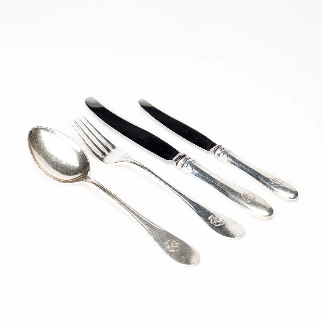 BESTICK, 4 delar, silver, modell I, W.A. Bolin, Stockholm, 1950-54. — Silver — Auktionshuset Kolonn